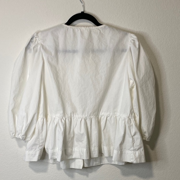 Women’s Large Crop cropped White Tie Front Blouse Gathered Peplum - Picture 2 of 4